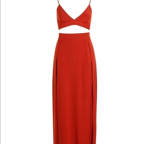 Boohoo Slinky Bralette and Split Maxi Skirt Set Brick - US 4 - Picture 2 of 5